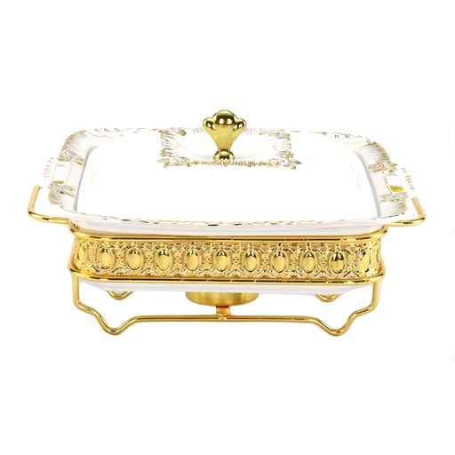 [13-R365] 1.2L Square Ceramic Food Warmer with Golden SS Stand