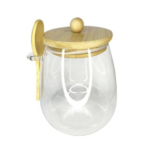 [13-R500] 350ml Transparent Glass Jar with Bamboo Lid and Spoon