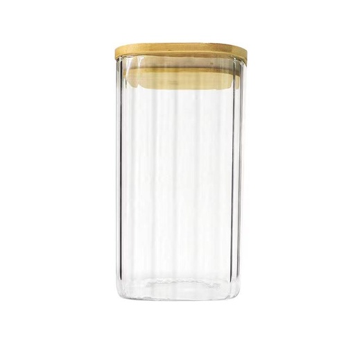 [13-R503] Striped Transparent Glass Jar with Bamboo lid 9 cm x 10 cm